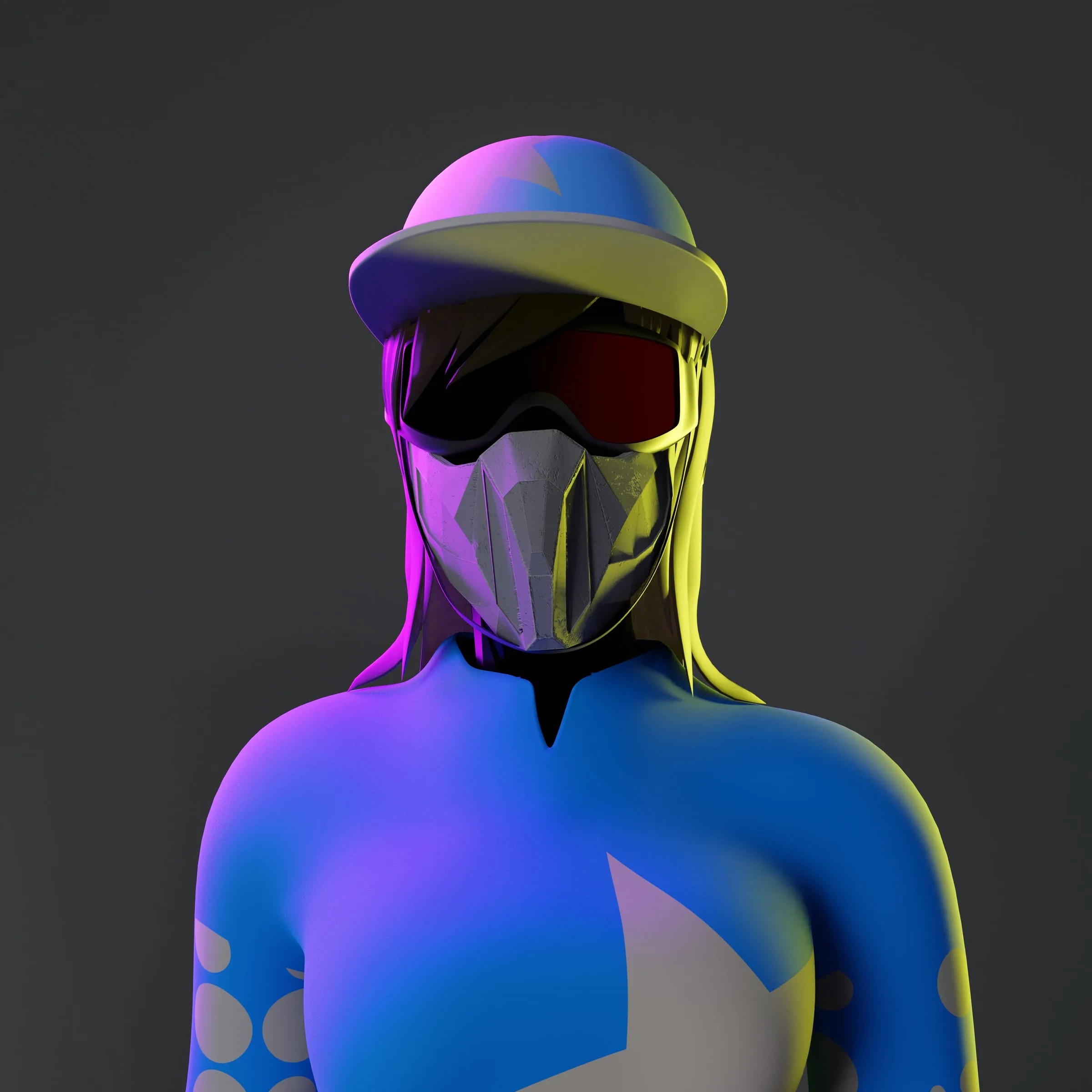 Female jockey avatar in patterned silks, colourway 3 of 12