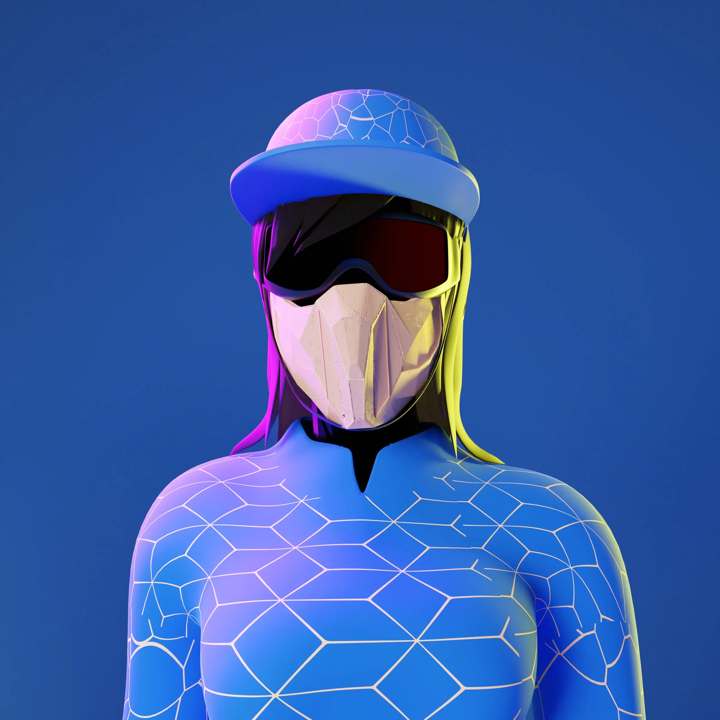 Female jockey avatar in patterned silks, colourway 5 of 12