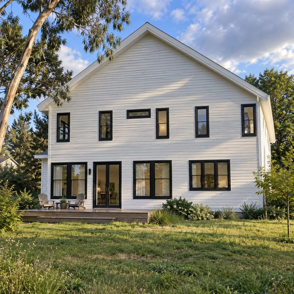 Side elevation seen across the lawn