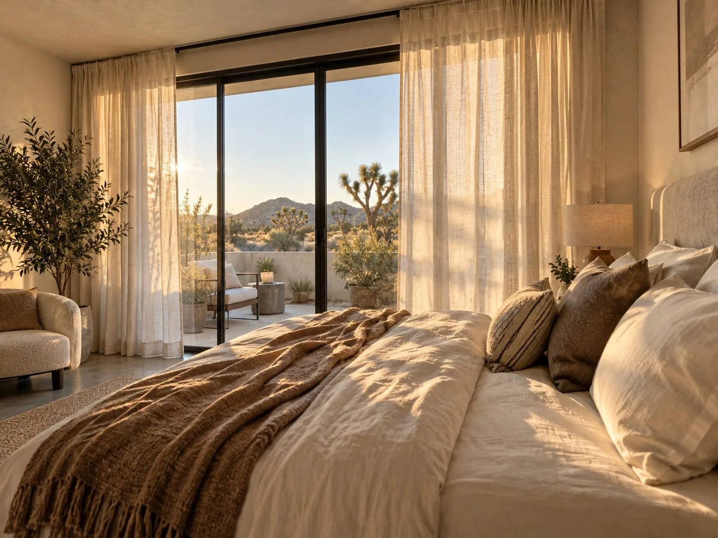 Bedroom with sliding doors onto the desert