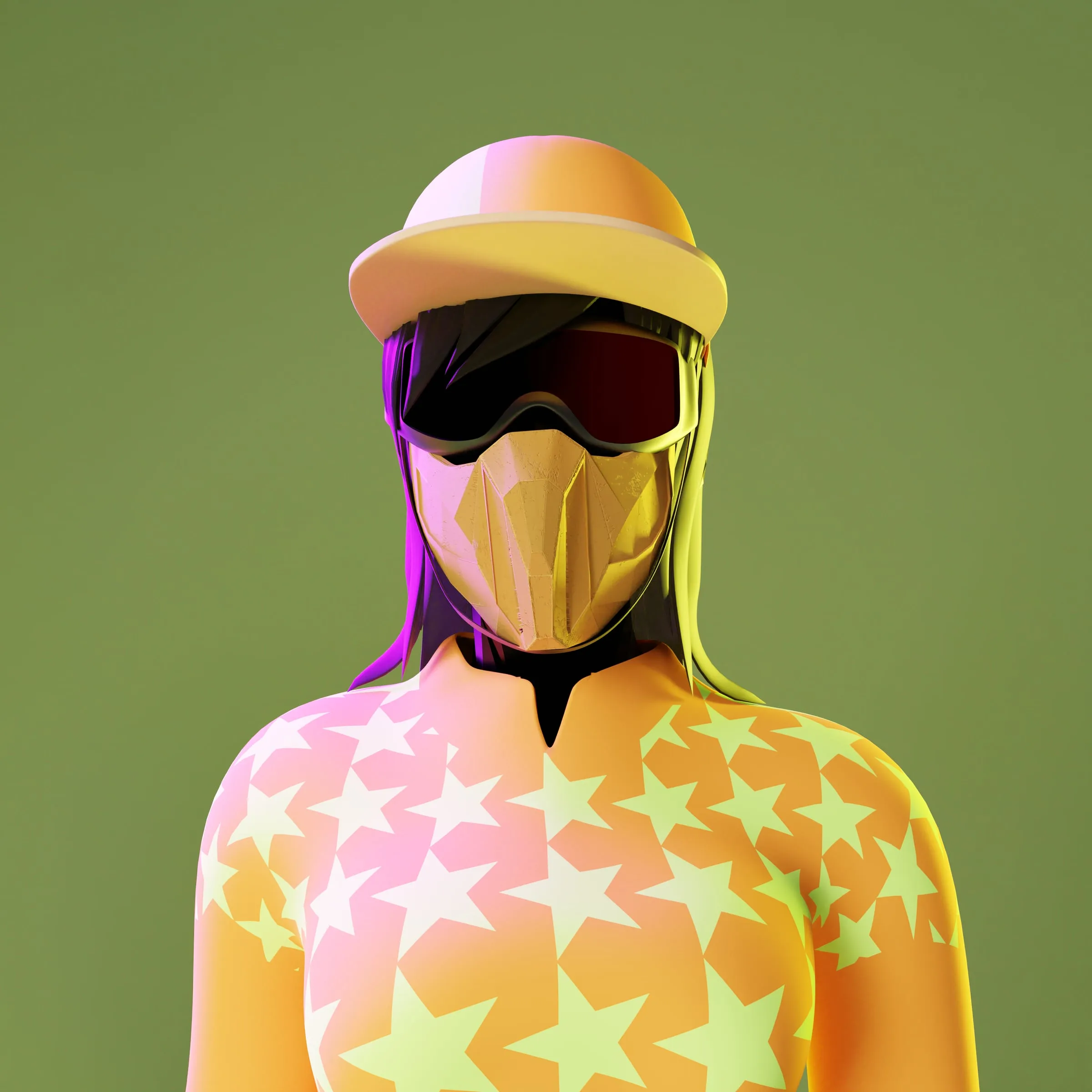 Female jockey avatar in patterned silks, colourway 9 of 12