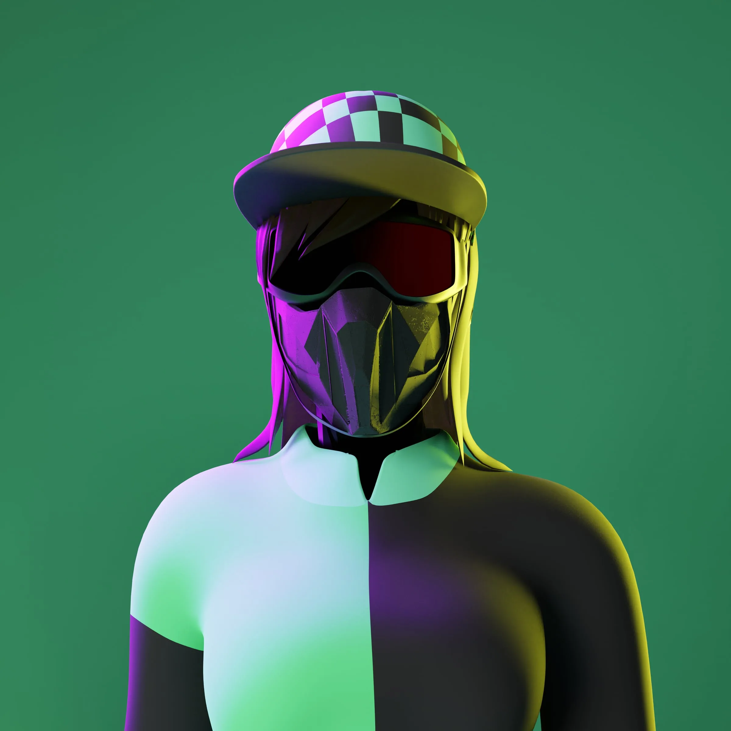 Female jockey avatar in patterned silks, colourway 11 of 12