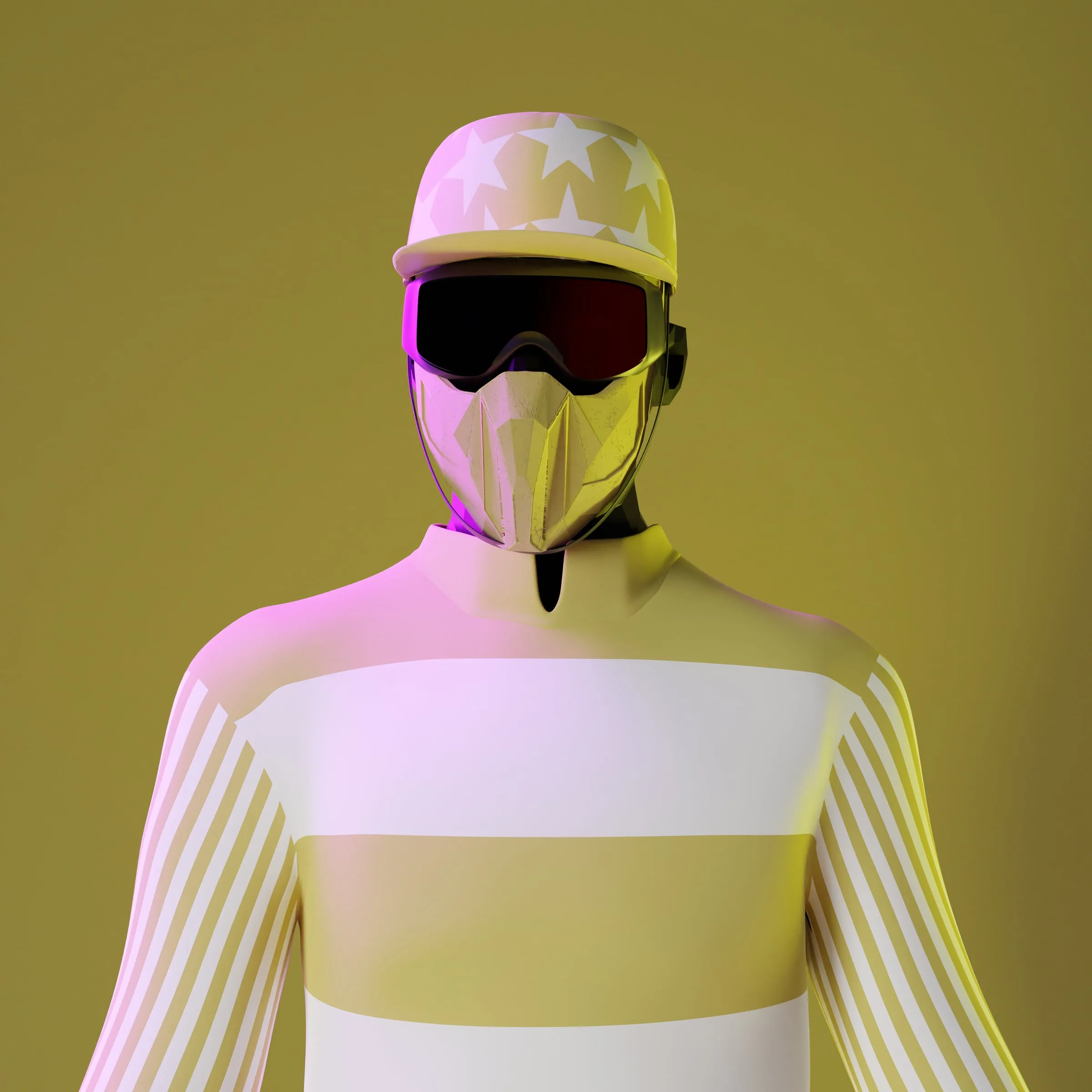 Male jockey avatar in patterned silks, colourway 2 of 12