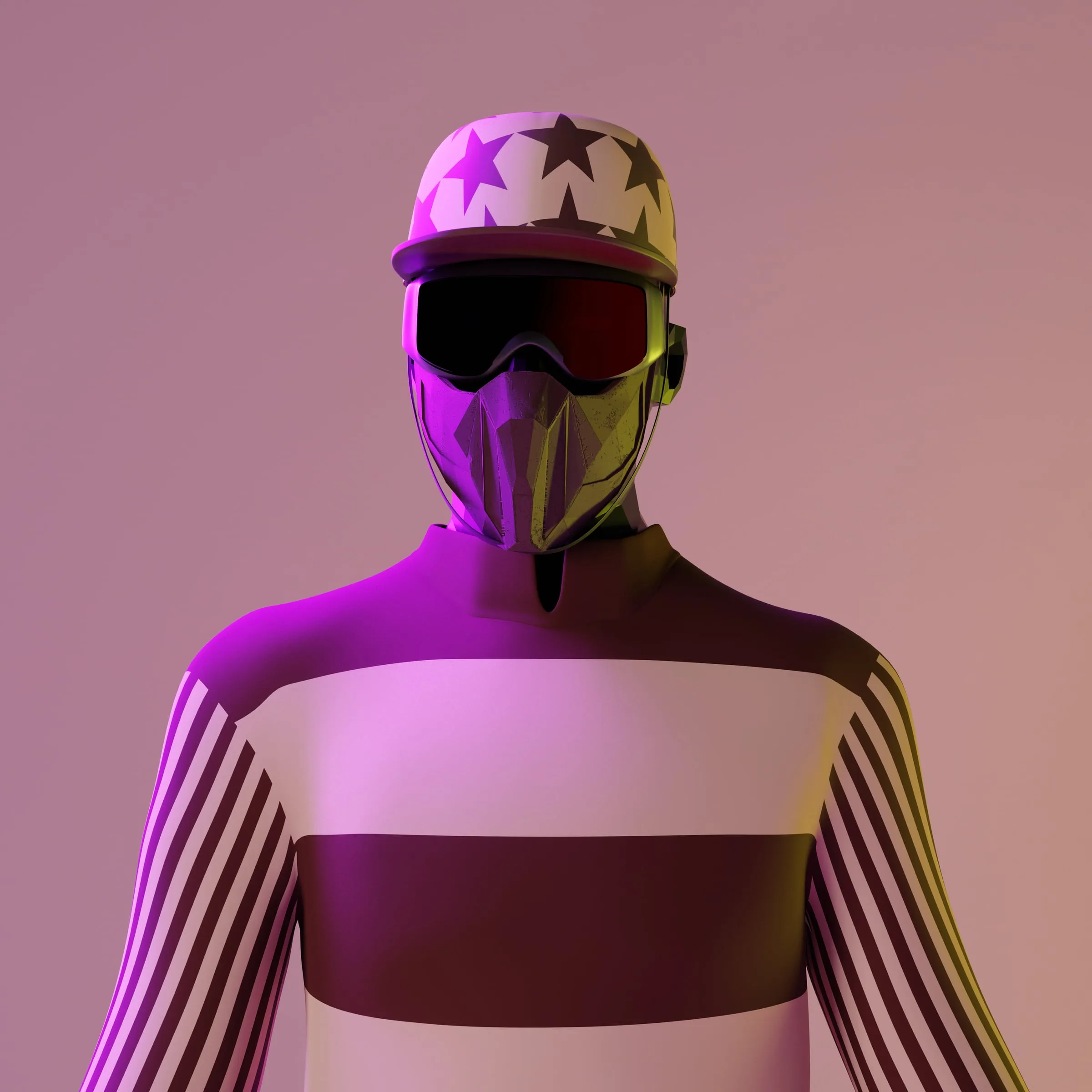 Male jockey avatar in patterned silks, colourway 4 of 12