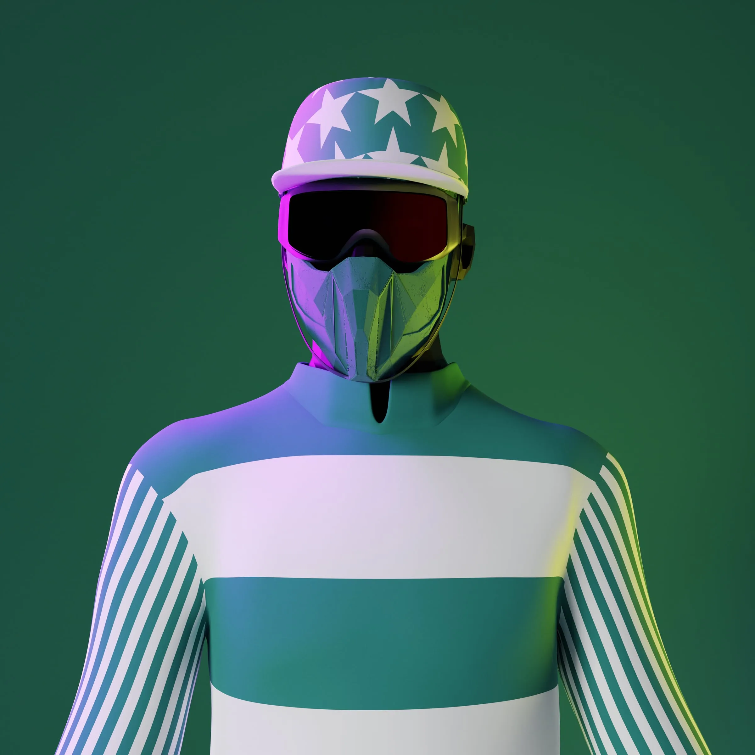 Male jockey avatar in patterned silks, colourway 5 of 12
