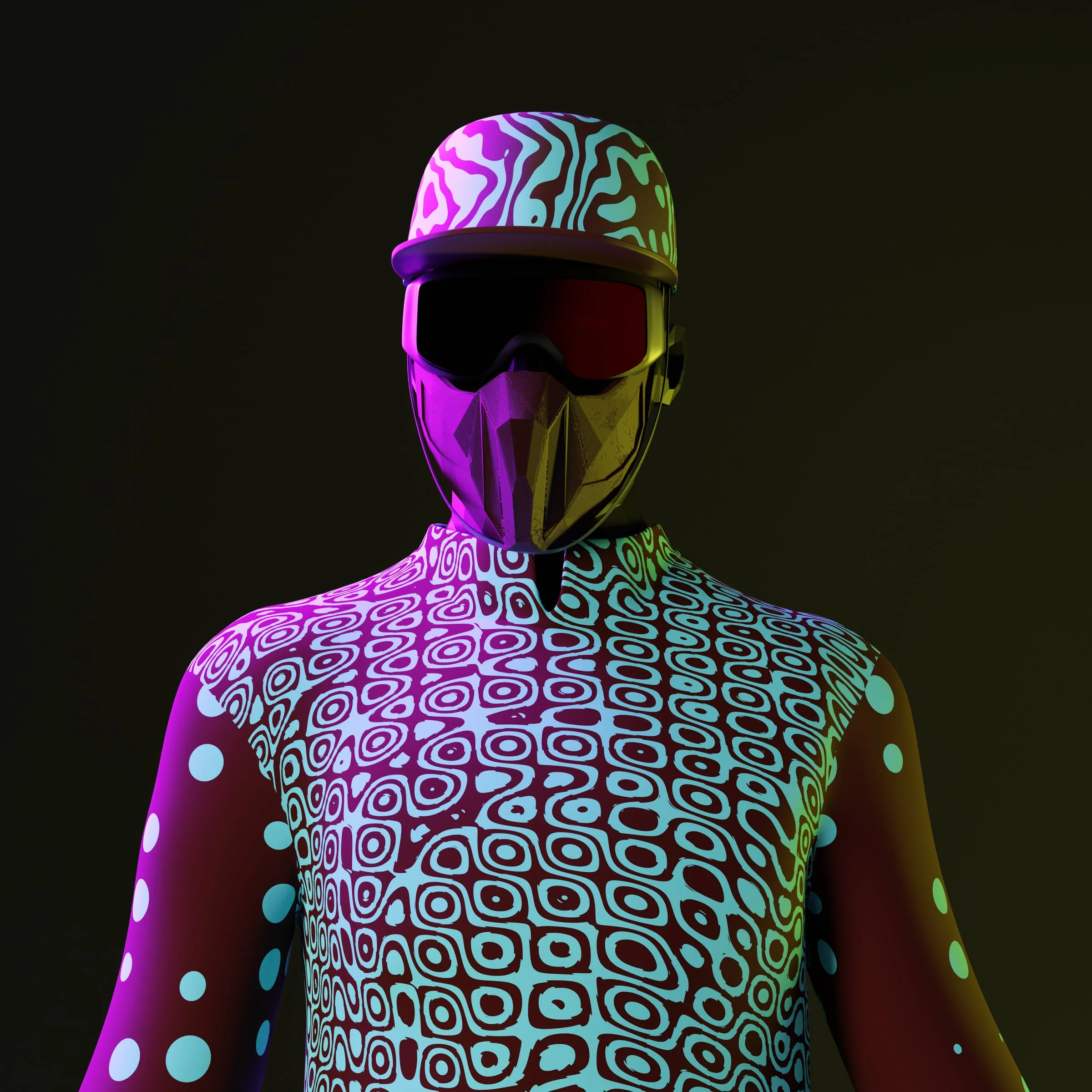 Male jockey avatar in patterned silks, colourway 9 of 12