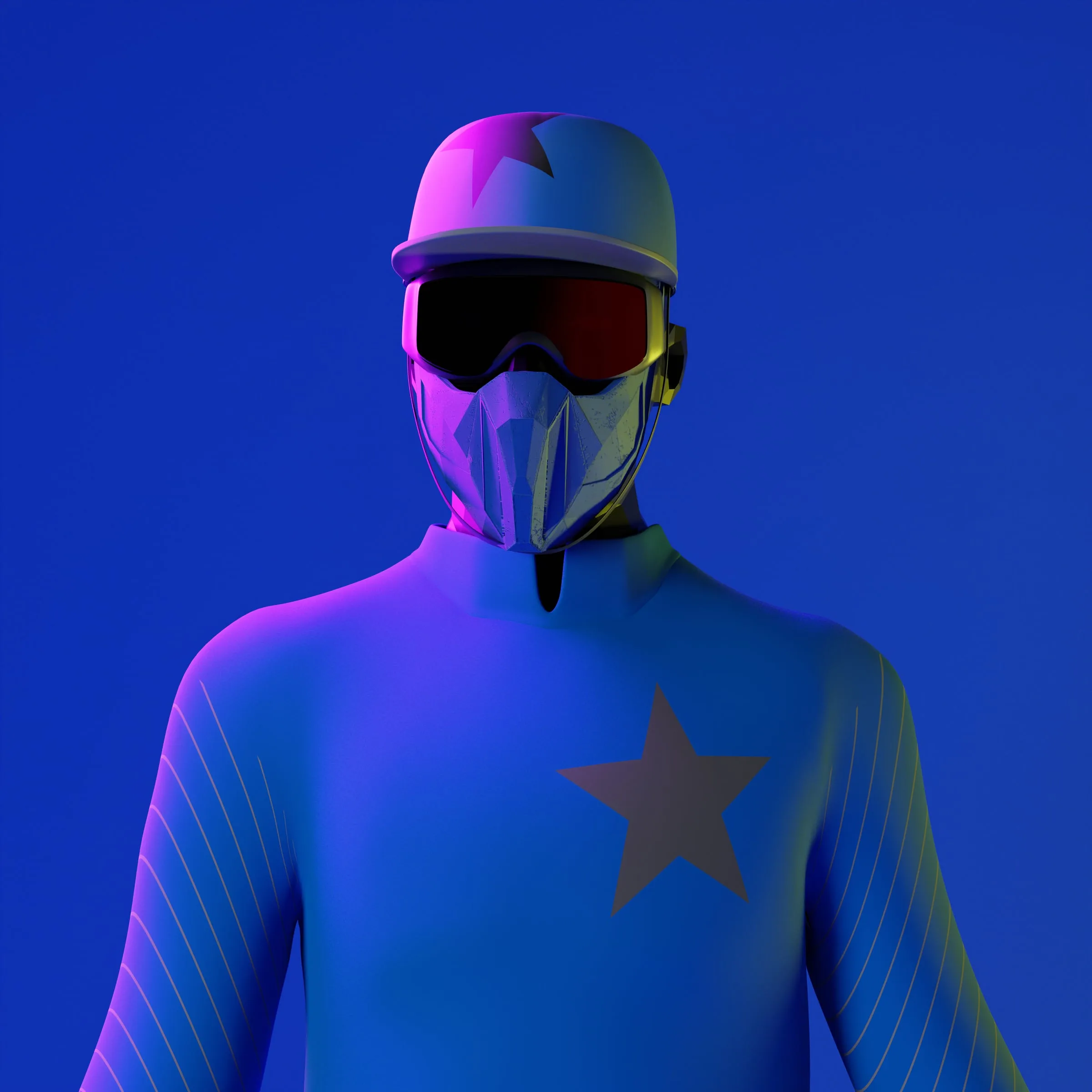 Male jockey avatar in patterned silks, colourway 10 of 12